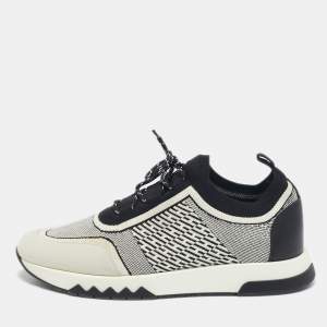 Hermes Grey/Black Knit Fabric and Suede C-addict Lace Up Sneakers Size 39