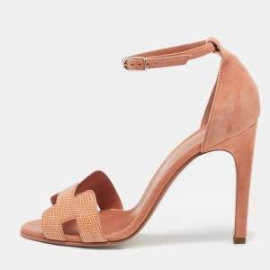 Hermes Orange Lizard and Suede Premiere Ankle Strap Sandals Size 38.5