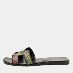 Hermes Multicolor Modernisme Tropical Print Canvas Oran Flat Slide Sandals Size 38.5