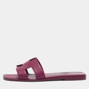 Pre Owned Hermès Purple Leather Oran Flat Sandals Size 37