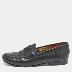 Hermes Black Leather Kennedy Loafers Size 38.5