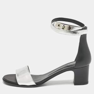 Hermes Silver Leather Manege Ankle Strap Sandals Size 38