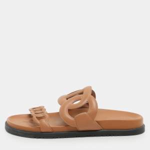 Hermès Brown Leather Extra Slide Sandals Size 38
