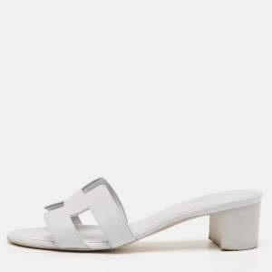Hermes Grey Leather Oasis Slide Sandals Size 37