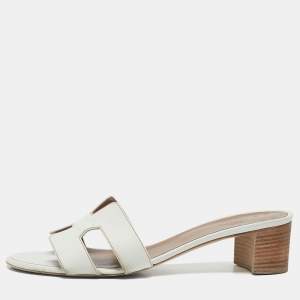 Hermes White Leather Oasis Slide Sandals Size 40.5