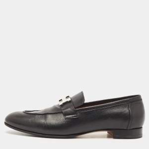 Hermes Black Leather Paris Loafers Size 40.5