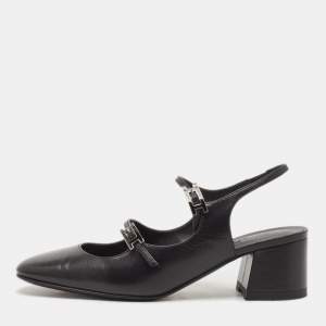 Hermes Black Leather Jackie Slingback Pumps Size 36