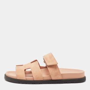 Hermes Pink Suede Chypre Sandals Size 37