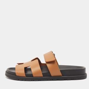 Hermes Brown Leather Chypre Sandals Size 37