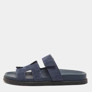 Hermes Navy Blue Suede Chypre Sandals Size 37