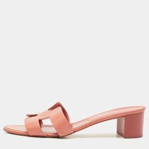 Hermes Pink Leather Oasis Slide Sandals Size 41