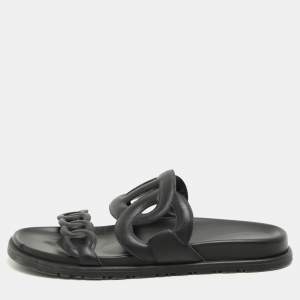 Hermes Black Leather Extra Flats Size 37