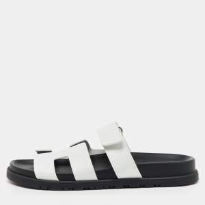 Hermes White Leather Chypre Flat Sandals Size 39