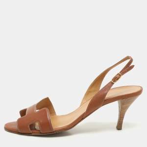 Hermes Brown Leather Night Slingback Sandals Size 39