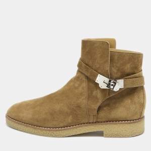 Hermes Brown Suede Follow Ankle Length Boots Size 40