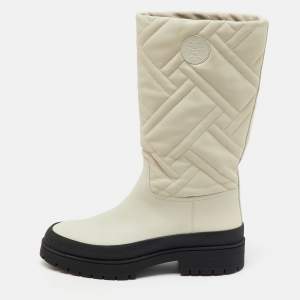 Hermes Off White Leather Fuji Calf Length Boots Size 39