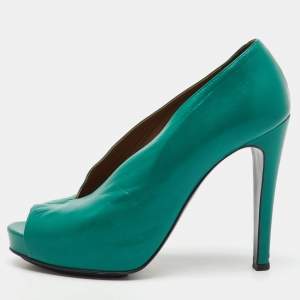 Hermes Green Leather Gloria Peep Toe Platform Pumps Size 37