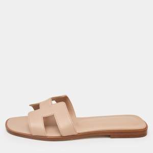 Hermès Beige Leather Oran Flat Slides  Size 37