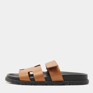 Hermes Brown Leather Chypre Flat Sandals Size 40