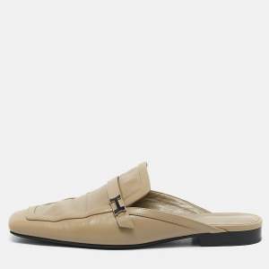 Hermes Beige Leather Groupie Flat Mules Size 37