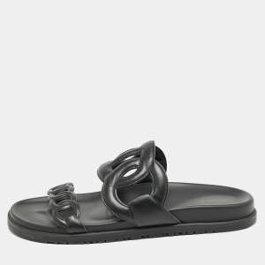 Hermes Black Leather Extra Sandals Size 41
