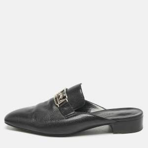 Hermes Black Leather Vincennes Flat Mules Size 37