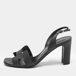 Hermes Black Leather Eternite Slingback Sandals Size 37