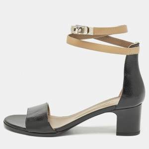 Hermes Black Leather Manege Ankle Strap Sandals Size 38