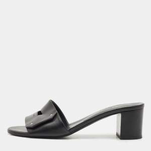 Hermes Black Leather View Slide Sandals Size 39.5