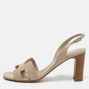 Hermes Beige Leather Eternite Slingback Sandals Size 37