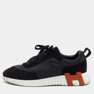 Hermes Black Nylon and Suede Bouncing Low Top Sneakers Size 39.5