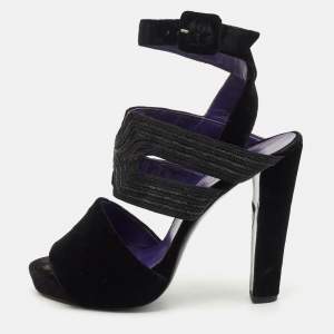 Hermes Black Velvet Platform  Ankle Strap Sandals Size 40