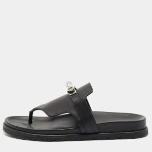 Hermes Black Leather Empire Sandals Size 39