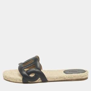 Hermès Black Leather Famosa Espradrille Flats Size 37