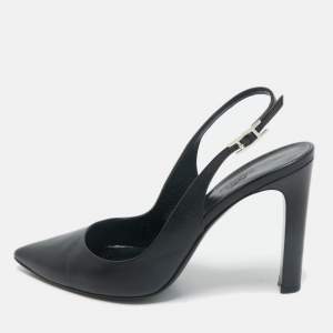 Hermes Black Leather Pointed Toe Slingback Pumps Size 38