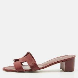 Hermes Burgundy Leather Oasis Slide Sandals Size 37.5 