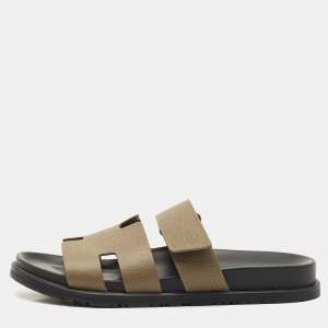 Hermes Grey Leather Chypre Sandals Size 40.5