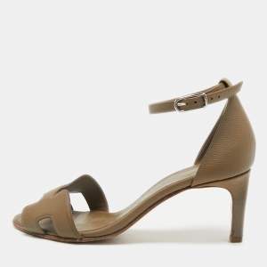 Hermes Taupe Brown Leather Premiere Ankle Strap Sandals Size 37