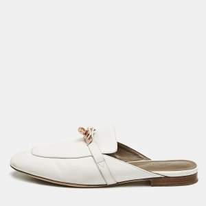 Hermes White Leather Oz Flat Mules Size 39
