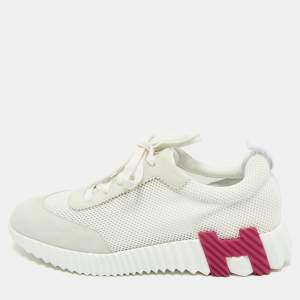Hermes White Mesh and Suede Bouncing Sneakers Size 39.5