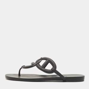 Hermes Black Rubber Egerie Flat Thong Sandals Size 39