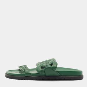 Hermes Dark Green Leather Extra Sandals Size 41