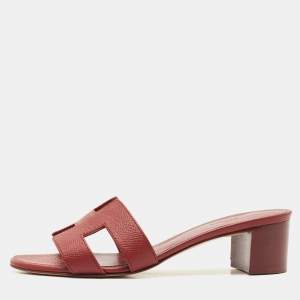 Hermes Burgundy Leather Oasis Slide Sandals Size 36
