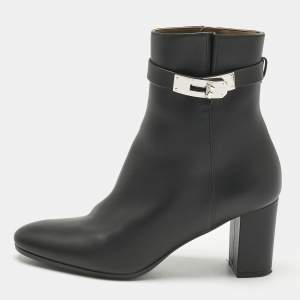 Pre Owned Hermes Black Leather Saint Germain Ankle Boots Size 37.5
