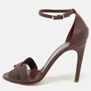 Hermes Burgundy Leather Joy Ankle Strap Sandals Size 41