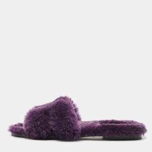 Hermes Purple Shearling Fur Oran Flat Sandals Size 38