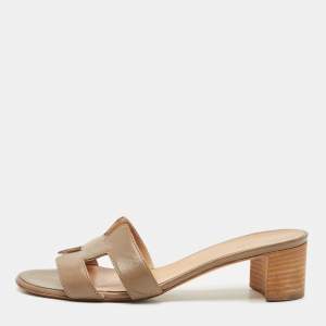 Hermes Green Leather Oasis Slide Sandals Size 38.5