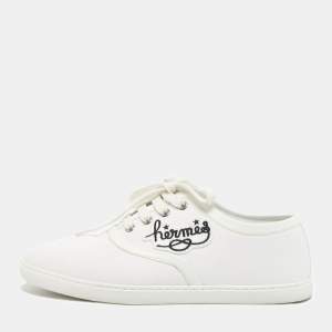 Pre Owned Hermes White Canvas Innocent Sneakers Size 38