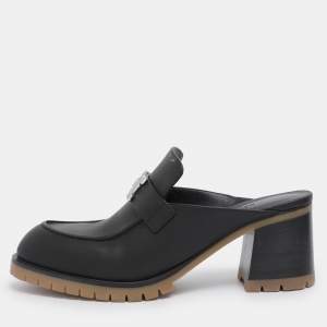 Hermes Black Leather Mules Flore 60 Size 38.5