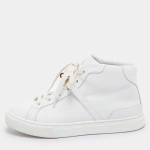 Pre Owned Hermes White Leather Daydream High Top Sneakers Size 38